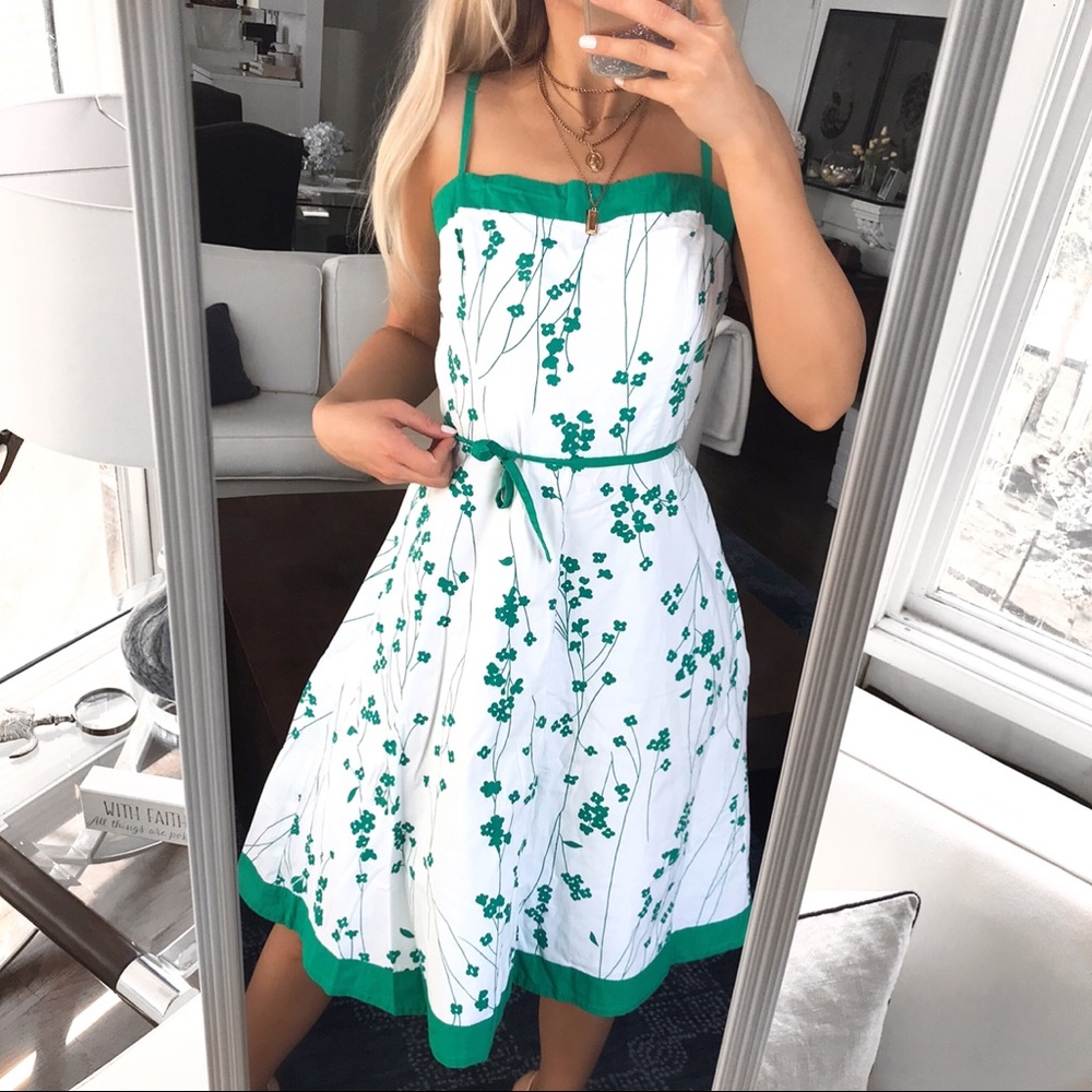VILA White & Green Floral Spaghetti-Strap Sundress